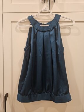 DKNY Teal Satin Pleated Halter Top